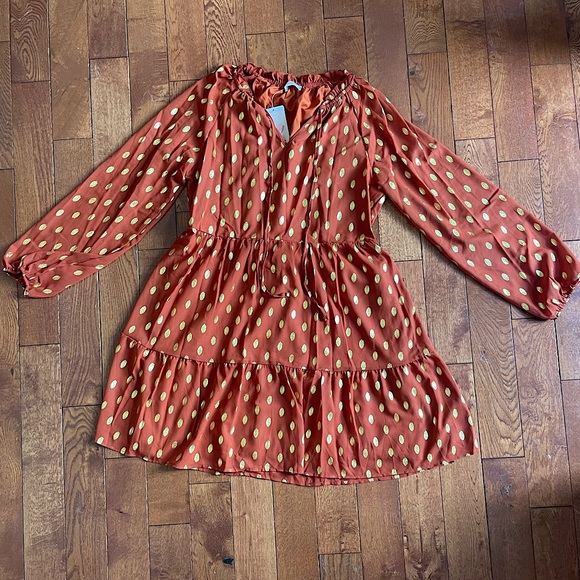 KIRUNDO Women 2024 Summer Long Sleeve V Neck Ruffle Polka Dot Mini Dress - Picture 6 of 6